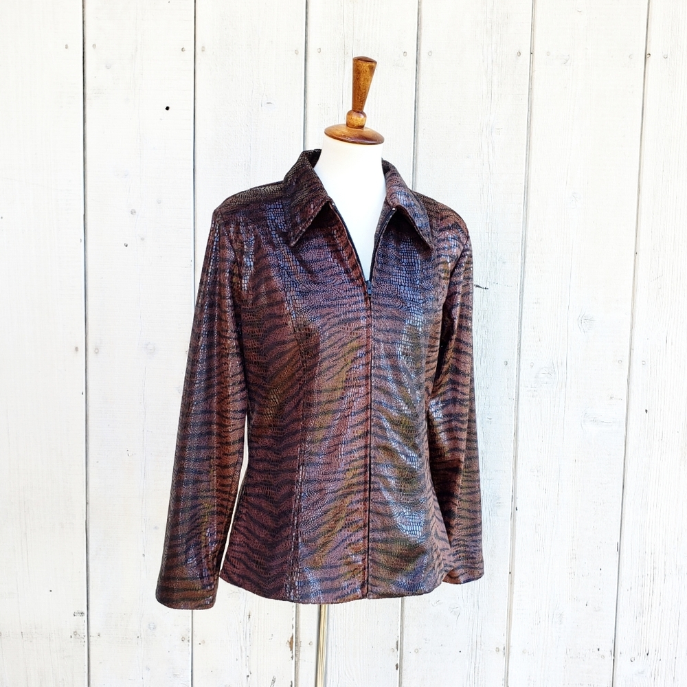 Vintage 80s Mesmerize Gold USA Animal Print Full Zip Jacket Size L
